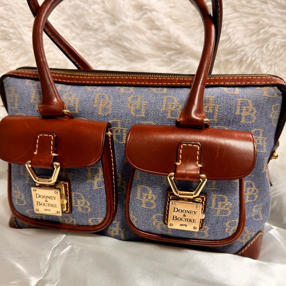 Vintage Dooney & Bourke Small Double Pocket Monogram Doctor Bag Satchel